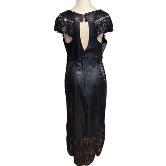 BLACK LEATHER AND KNIT HIGH LOW DRESS with flaw - Picture 2 of 11